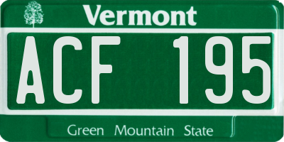 VT license plate ACF195