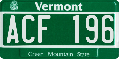 VT license plate ACF196