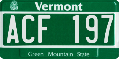 VT license plate ACF197