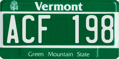 VT license plate ACF198