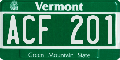 VT license plate ACF201