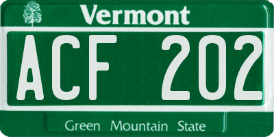 VT license plate ACF202