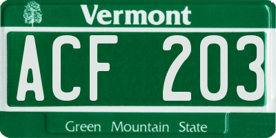 VT license plate ACF203