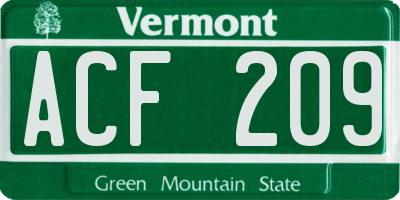 VT license plate ACF209