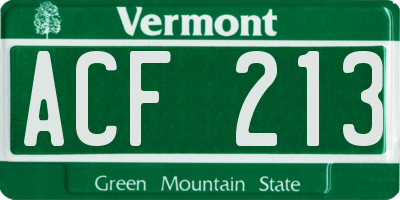 VT license plate ACF213