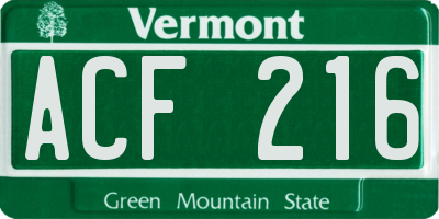 VT license plate ACF216