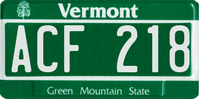 VT license plate ACF218
