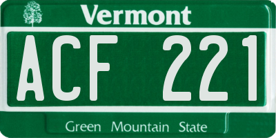 VT license plate ACF221