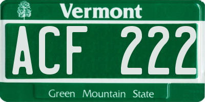 VT license plate ACF222