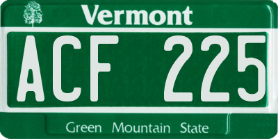 VT license plate ACF225