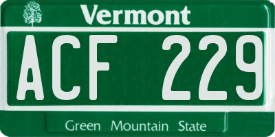 VT license plate ACF229