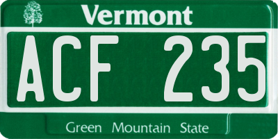 VT license plate ACF235