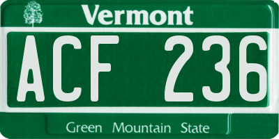 VT license plate ACF236