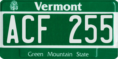 VT license plate ACF255