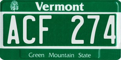 VT license plate ACF274