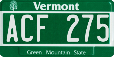 VT license plate ACF275