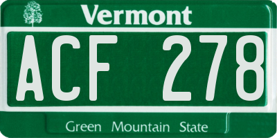 VT license plate ACF278