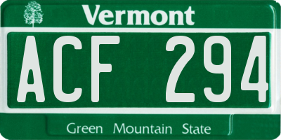VT license plate ACF294