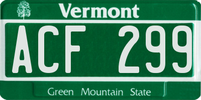 VT license plate ACF299
