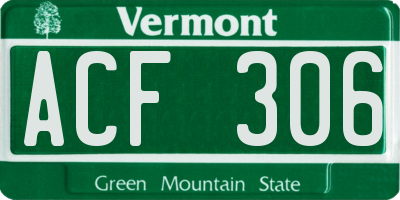 VT license plate ACF306