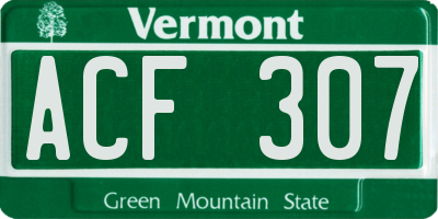 VT license plate ACF307