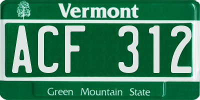 VT license plate ACF312