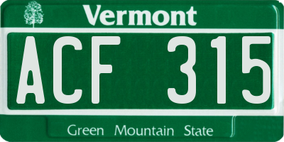 VT license plate ACF315