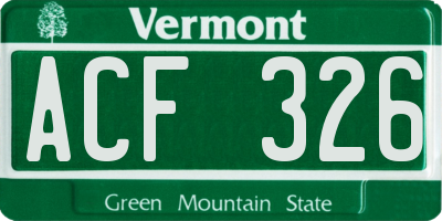 VT license plate ACF326