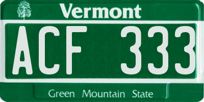VT license plate ACF333