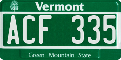 VT license plate ACF335