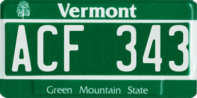 VT license plate ACF343