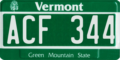 VT license plate ACF344