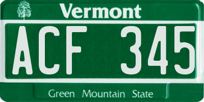 VT license plate ACF345