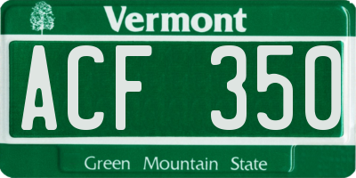 VT license plate ACF350