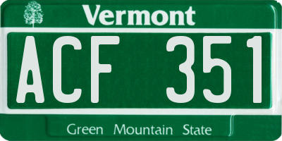 VT license plate ACF351