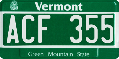 VT license plate ACF355