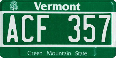 VT license plate ACF357