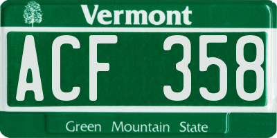 VT license plate ACF358