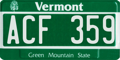 VT license plate ACF359