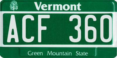 VT license plate ACF360