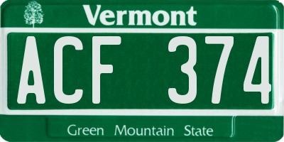 VT license plate ACF374