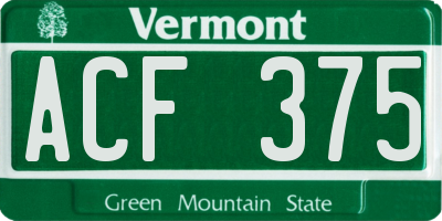 VT license plate ACF375