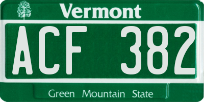 VT license plate ACF382