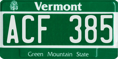 VT license plate ACF385