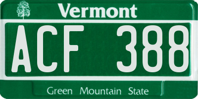 VT license plate ACF388