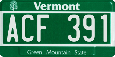 VT license plate ACF391