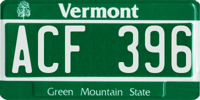 VT license plate ACF396