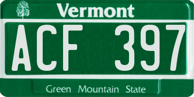 VT license plate ACF397