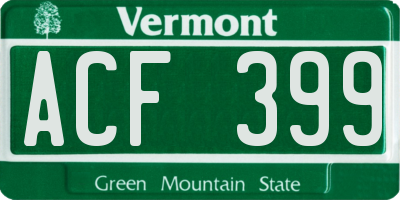 VT license plate ACF399