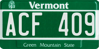 VT license plate ACF409